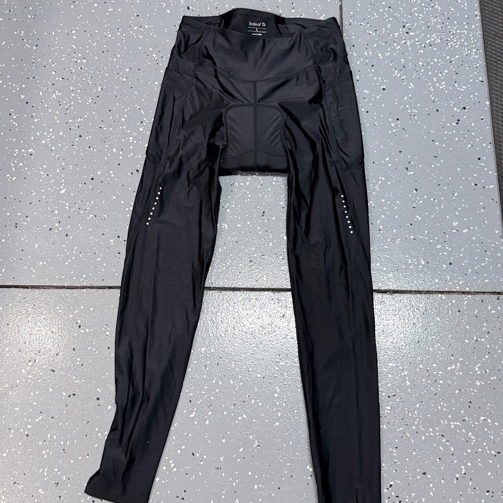 Baleaf Womens Black Padded Cycling Leggings Pockets Reflective Size L